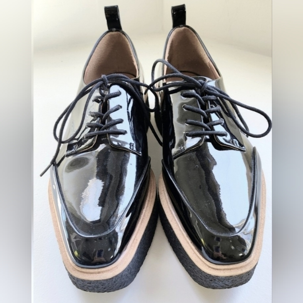 Chunky Patent Leather Size 9  Black Platform Shoes Zara